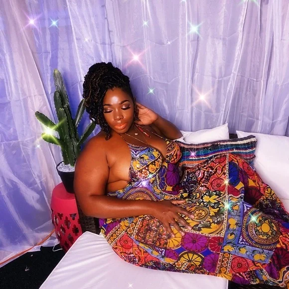 Multicolor pattern mesh bikini ruffled maxi dress plus size - Picture 3 of 3